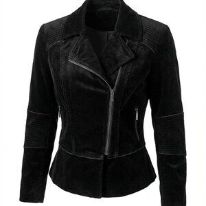 WHITE HOUSE BLACK MARKET Full Zip Lined Black Velvet Moto Jacket Women's Size 4